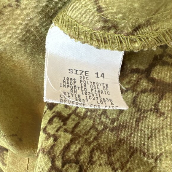 Donna Ricco Size 14 Olive & Brown Snakeskin Satin Cap Sleeve Blouse Drape Neck - Picture 5 of 5